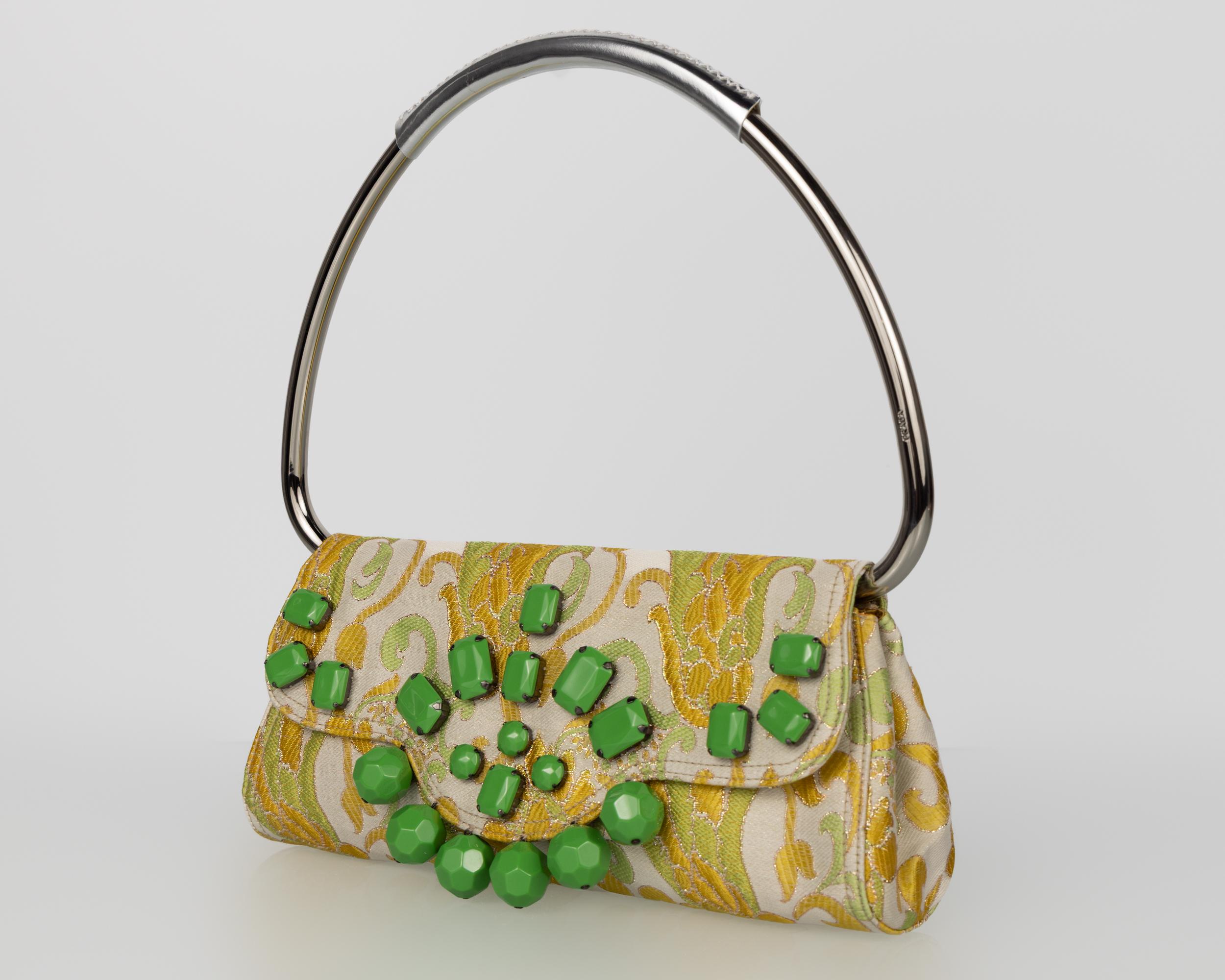 Marron Prada Spring 2003 Jewellled Brocade Bag - Iconic Y2K Runway Piece en vente