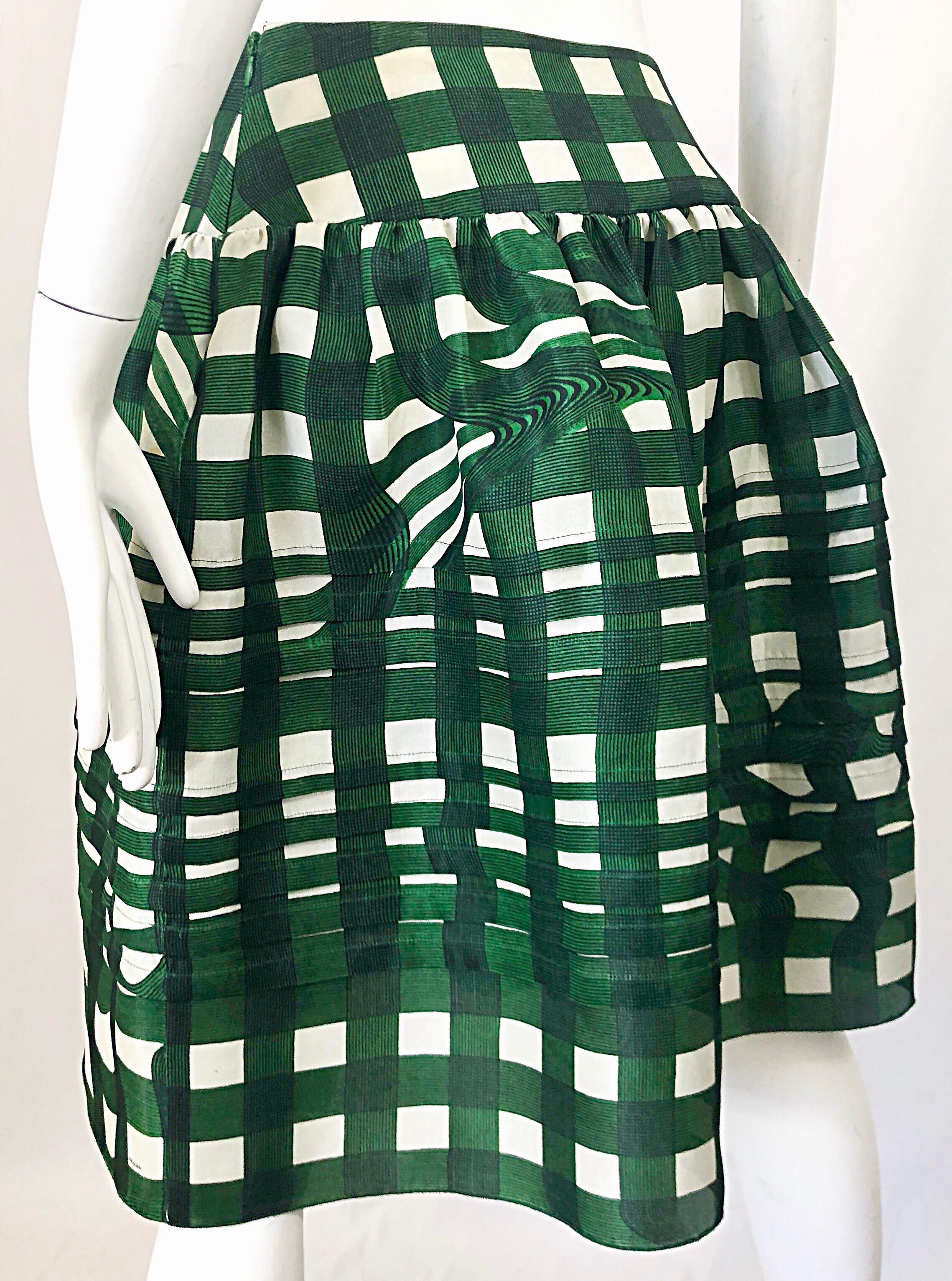 Prada Spring 2008 Runway Fairy Collection Green + White A - Line Skirt Size 40  2