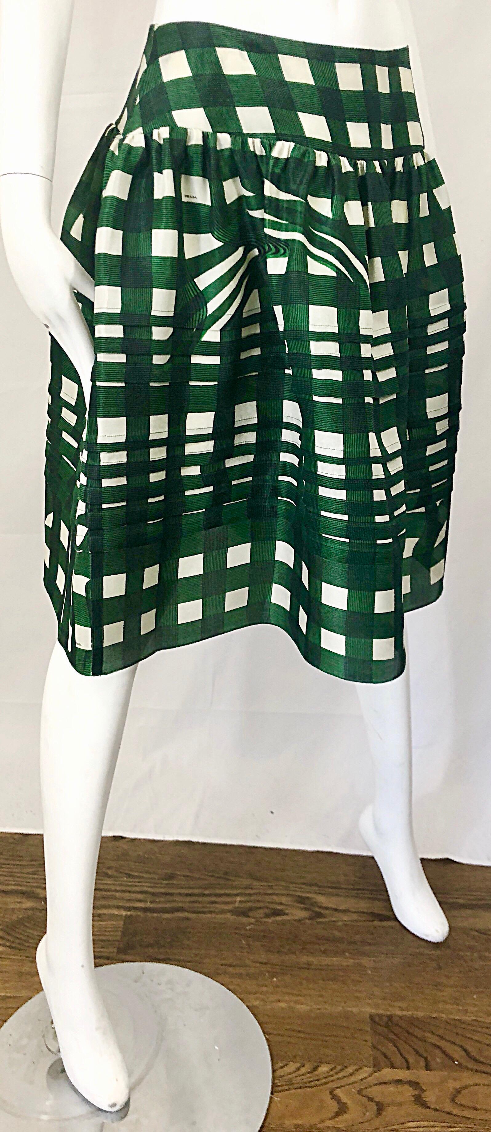 Prada Spring 2008 Runway Fairy Collection Green + White A - Line Skirt Size 40  3
