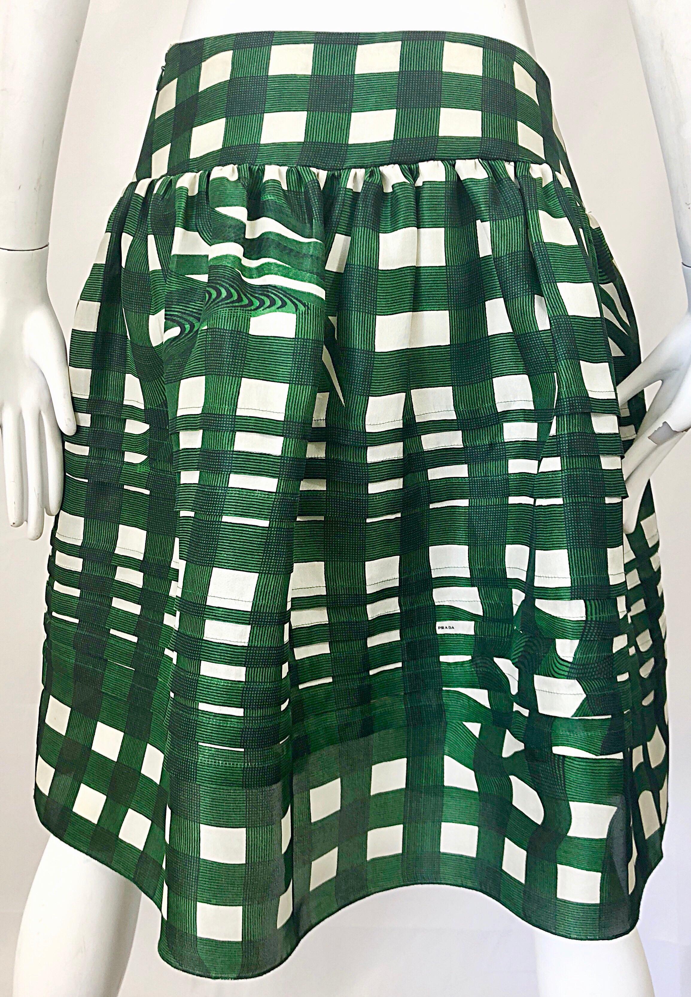 Prada Spring 2008 Runway Fairy Collection Green + White A - Line Skirt Size 40  4