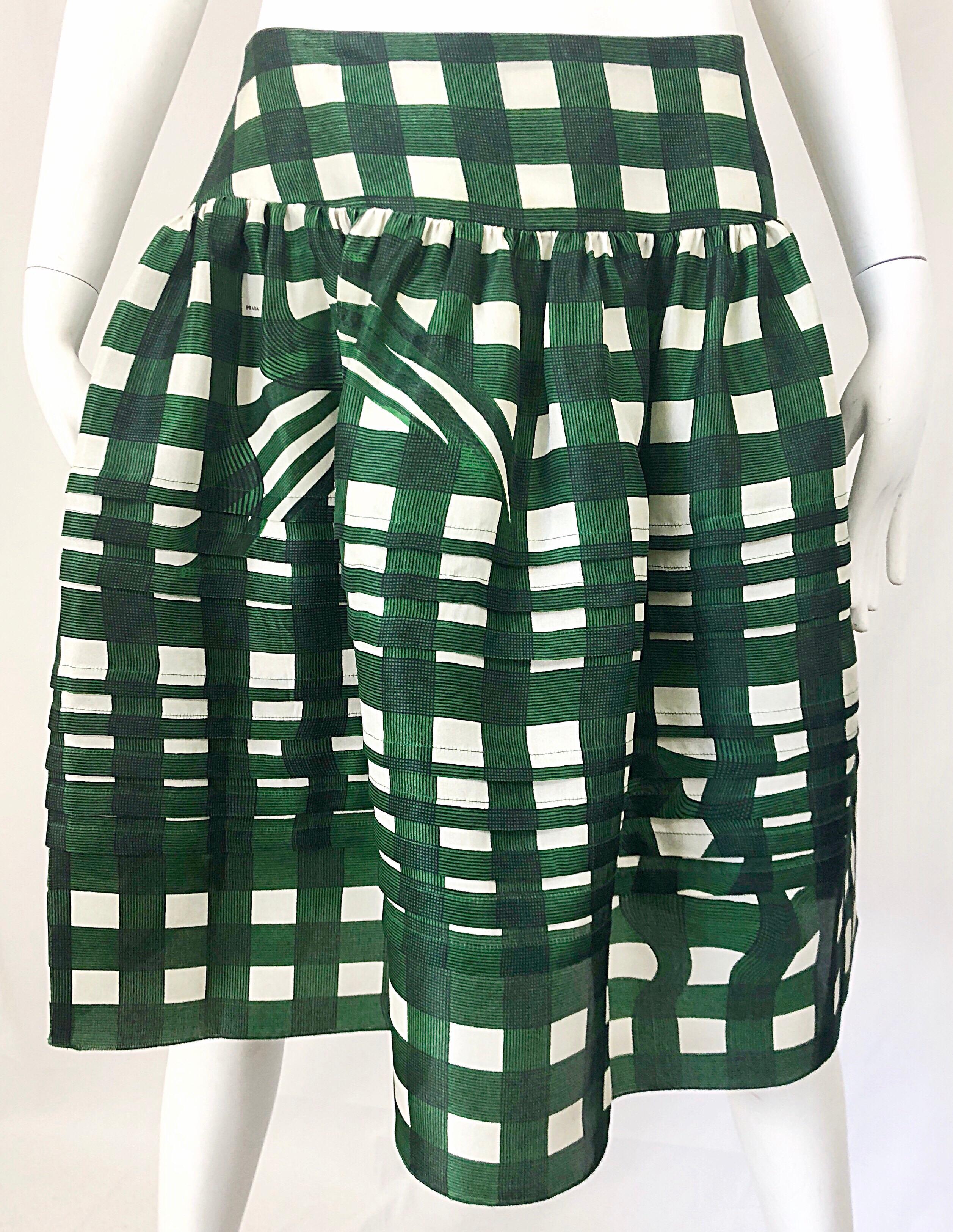 Prada Spring 2008 Runway Fairy Collection Green + White A - Line Skirt Size 40  5