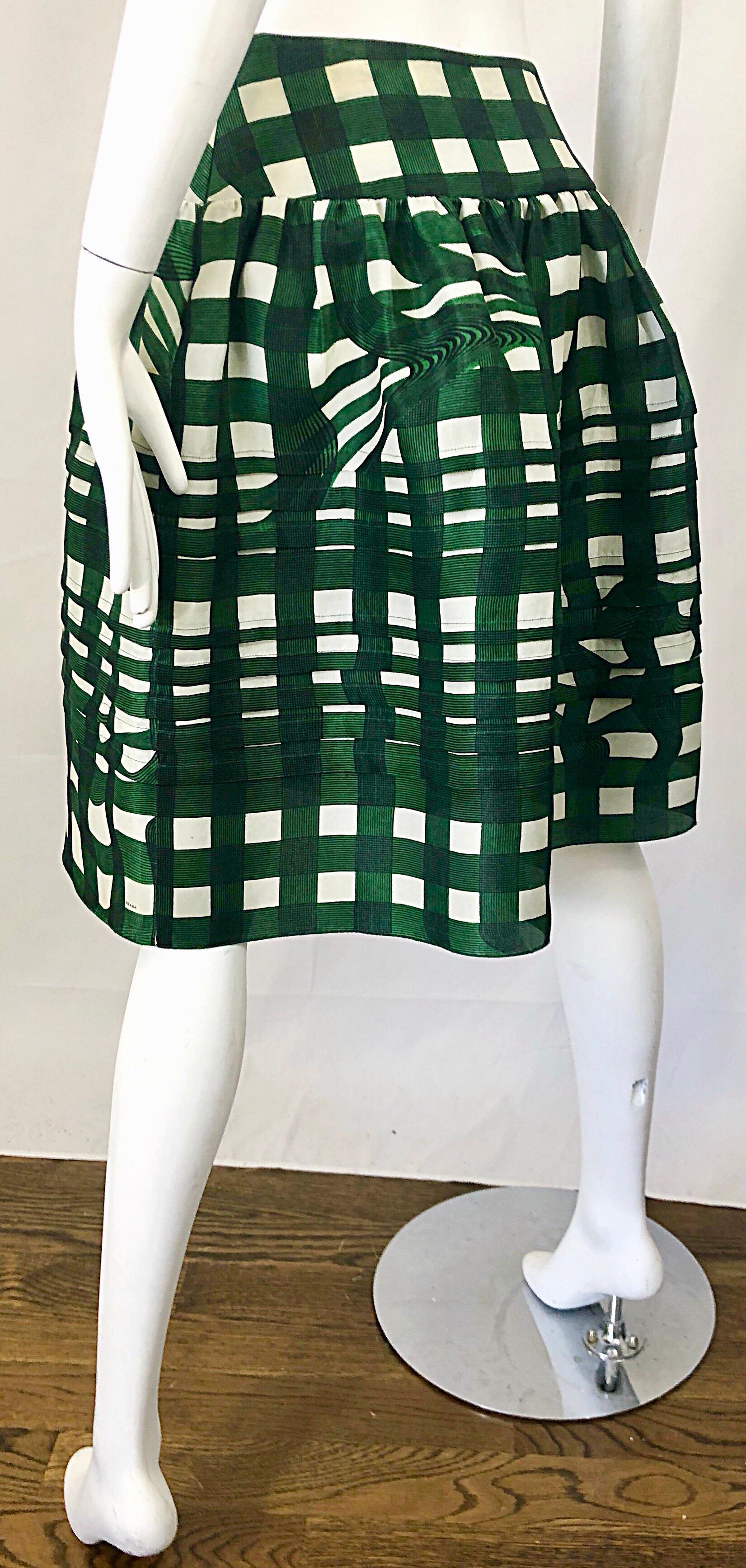 Prada Spring 2008 Runway Fairy Collection Green + White A - Line Skirt Size 40  6