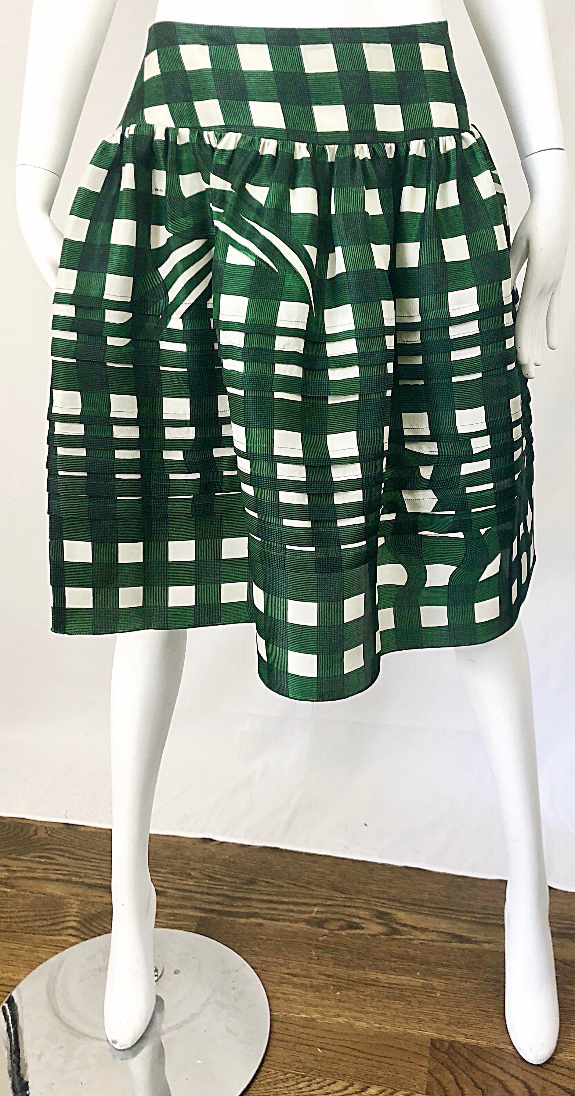 Prada Spring 2008 Runway Fairy Collection Green + White A - Line Skirt Size 40  7