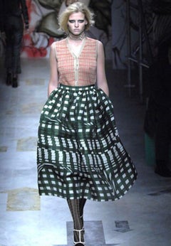 Prada Spring 2008 Runway Fairy Collection Green + White A - Line Skirt Size 40