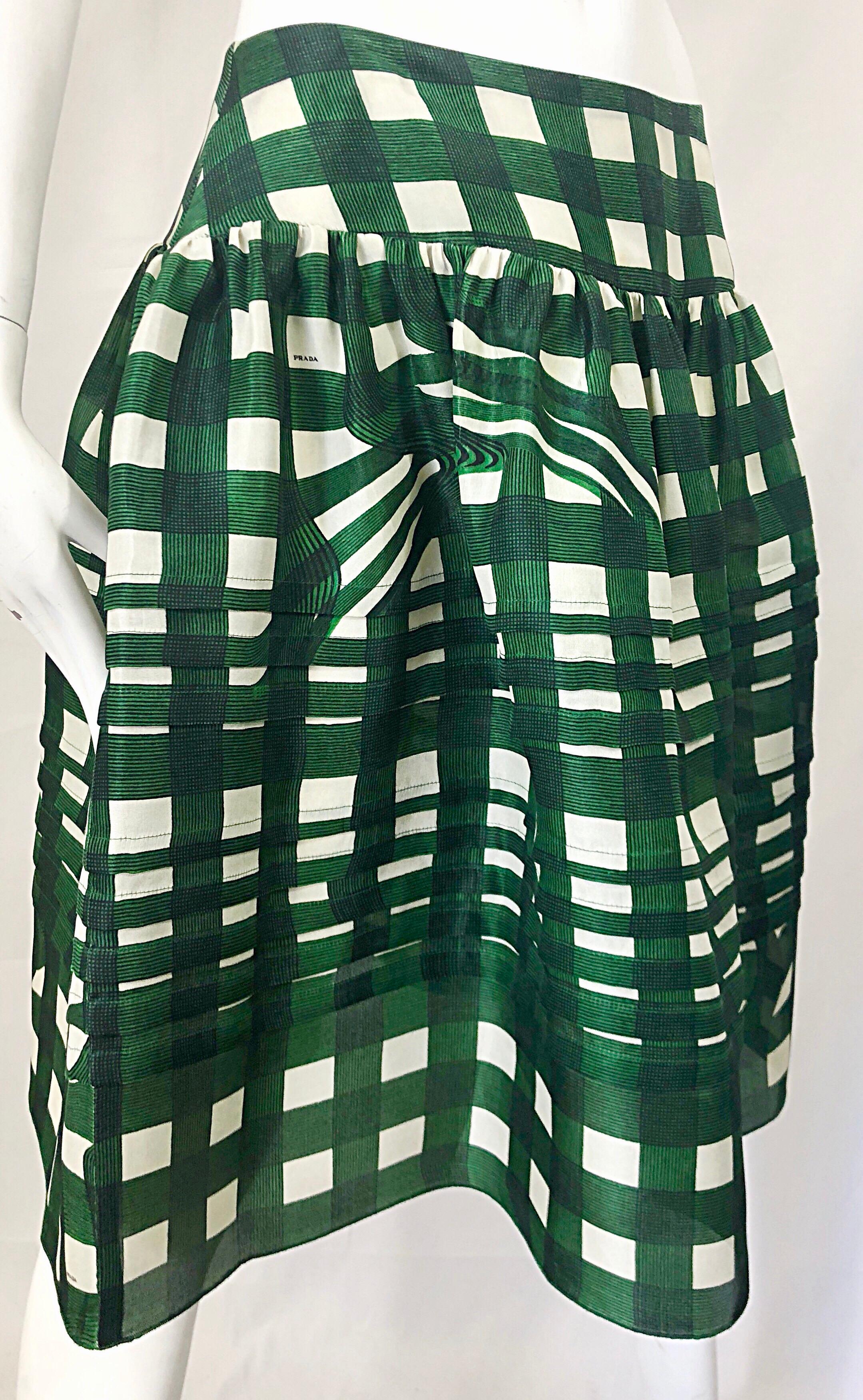 Blue Prada Spring 2008 Runway Fairy Collection Green + White A - Line Skirt Size 40 