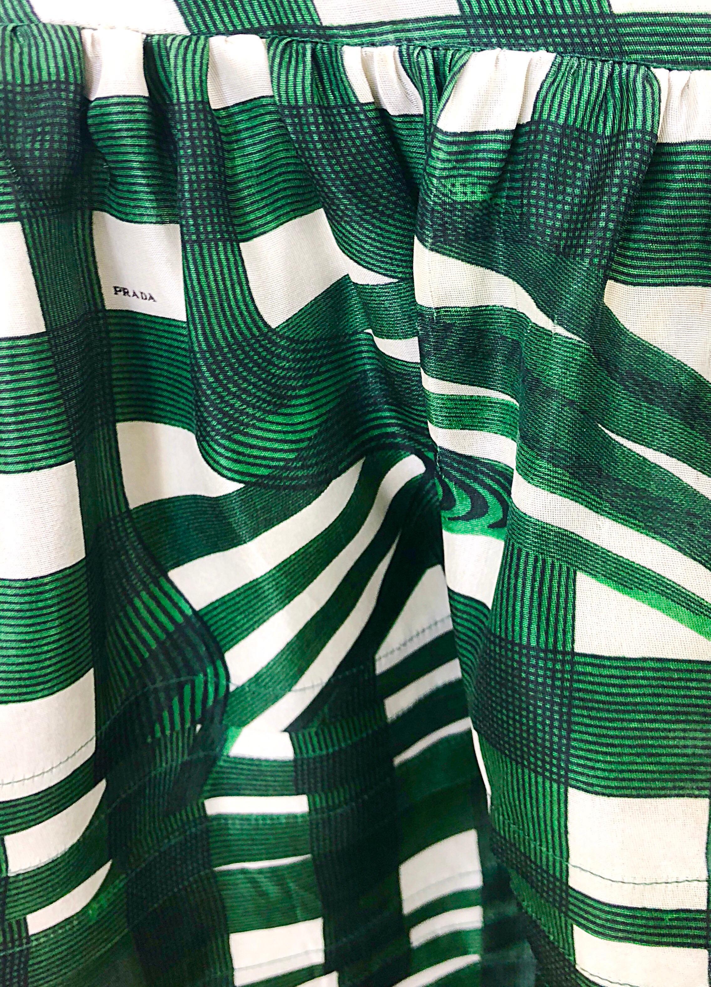 Women's Prada Spring 2008 Runway Fairy Collection Green + White A - Line Skirt Size 40