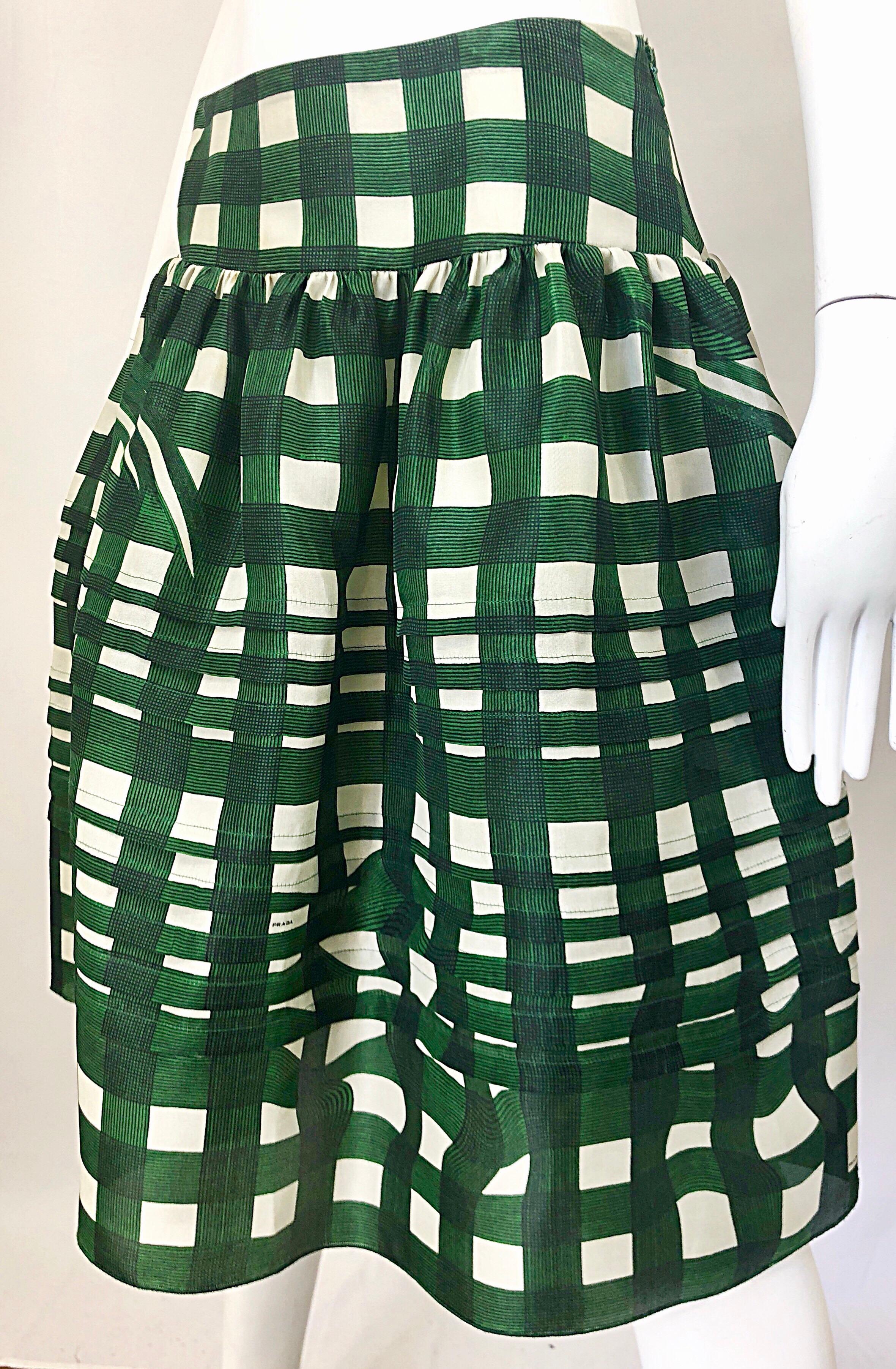 Prada Spring 2008 Runway Fairy Collection Green + White A - Line Skirt Size 40  1