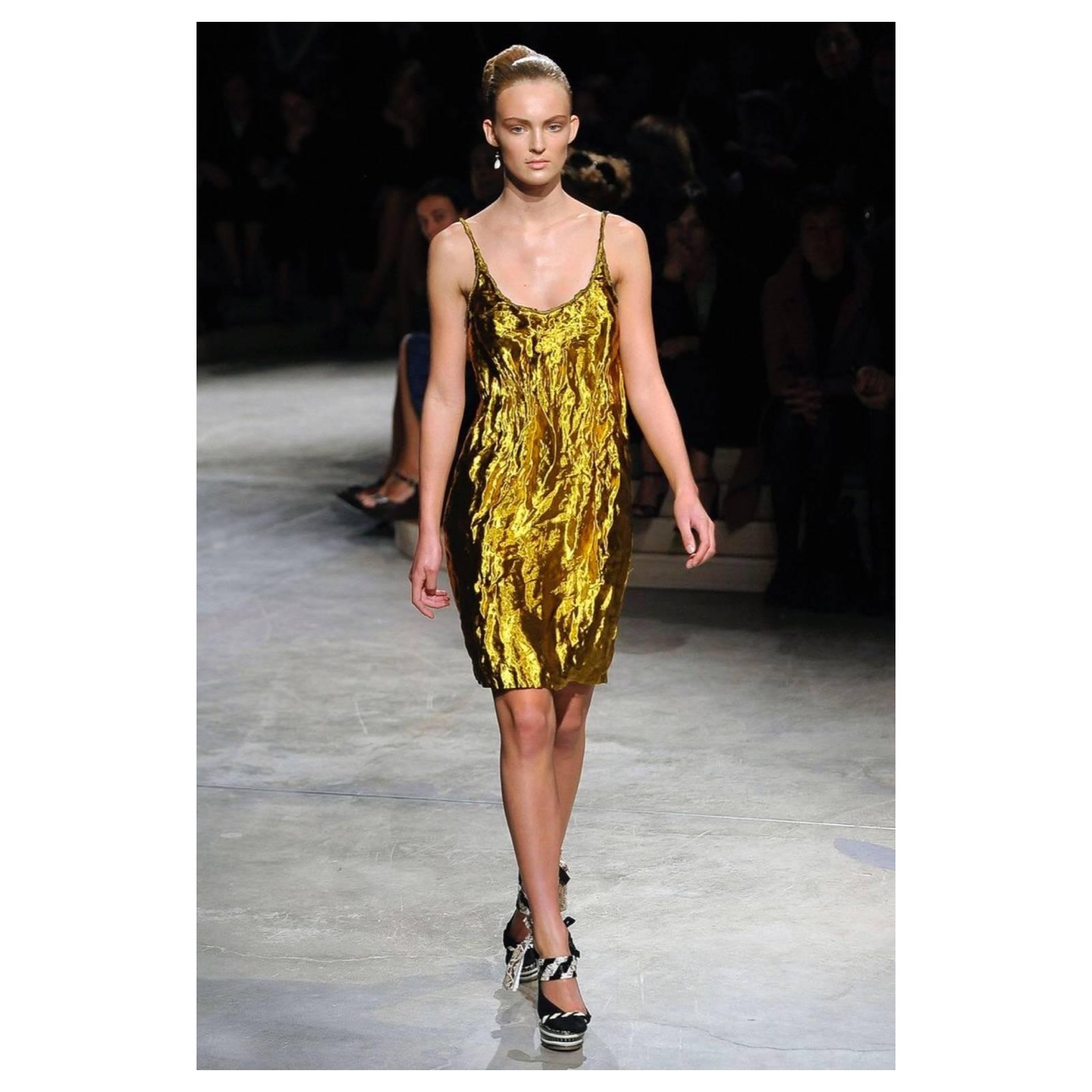 Prada Spring 2009 Gold Metal and Silk Sleeveless Cocktail Dress Runway In Excellent Condition In Boca Raton, FL