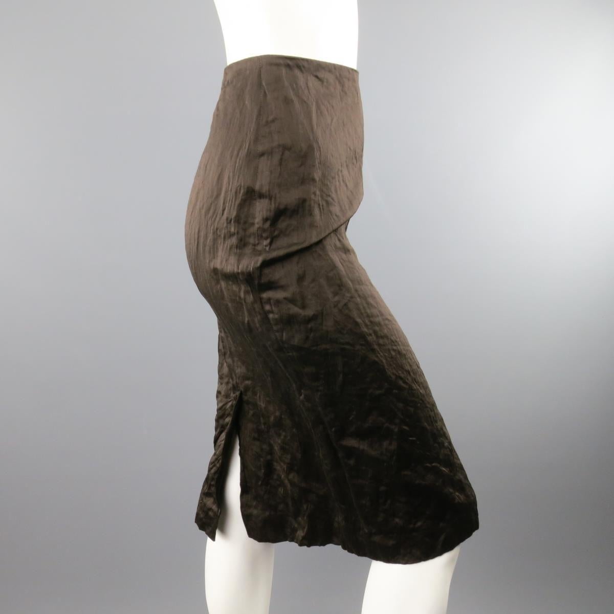 Black PRADA Spring 2009 Size US 10 / IT 44 Brown Winkled Cotton Metal Blend Skirt