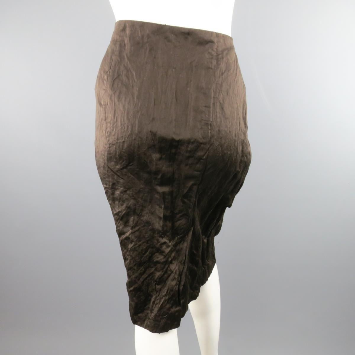 PRADA Spring 2009 Size US 10 / IT 44 Brown Winkled Cotton Metal Blend Skirt In Excellent Condition In San Francisco, CA