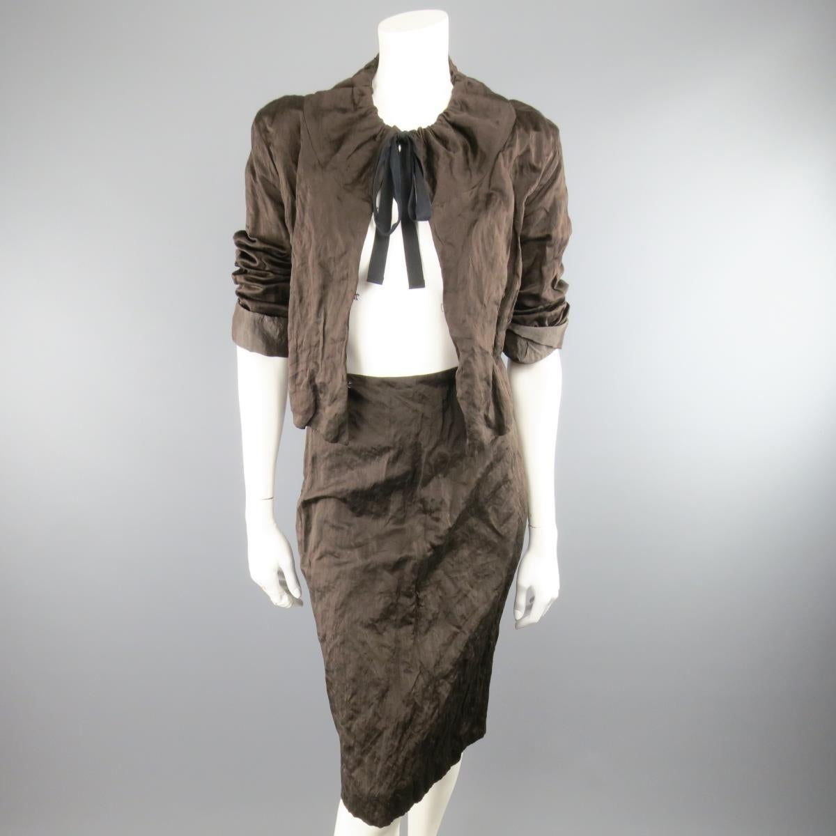 Women's PRADA Spring 2009 Size US 10 / IT 44 Brown Winkled Cotton Metal Blend Skirt