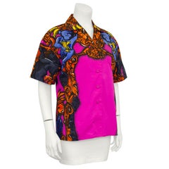Prada Spring 2011 Pink and Orange Cotton Shirt with Monkey Baroque Print