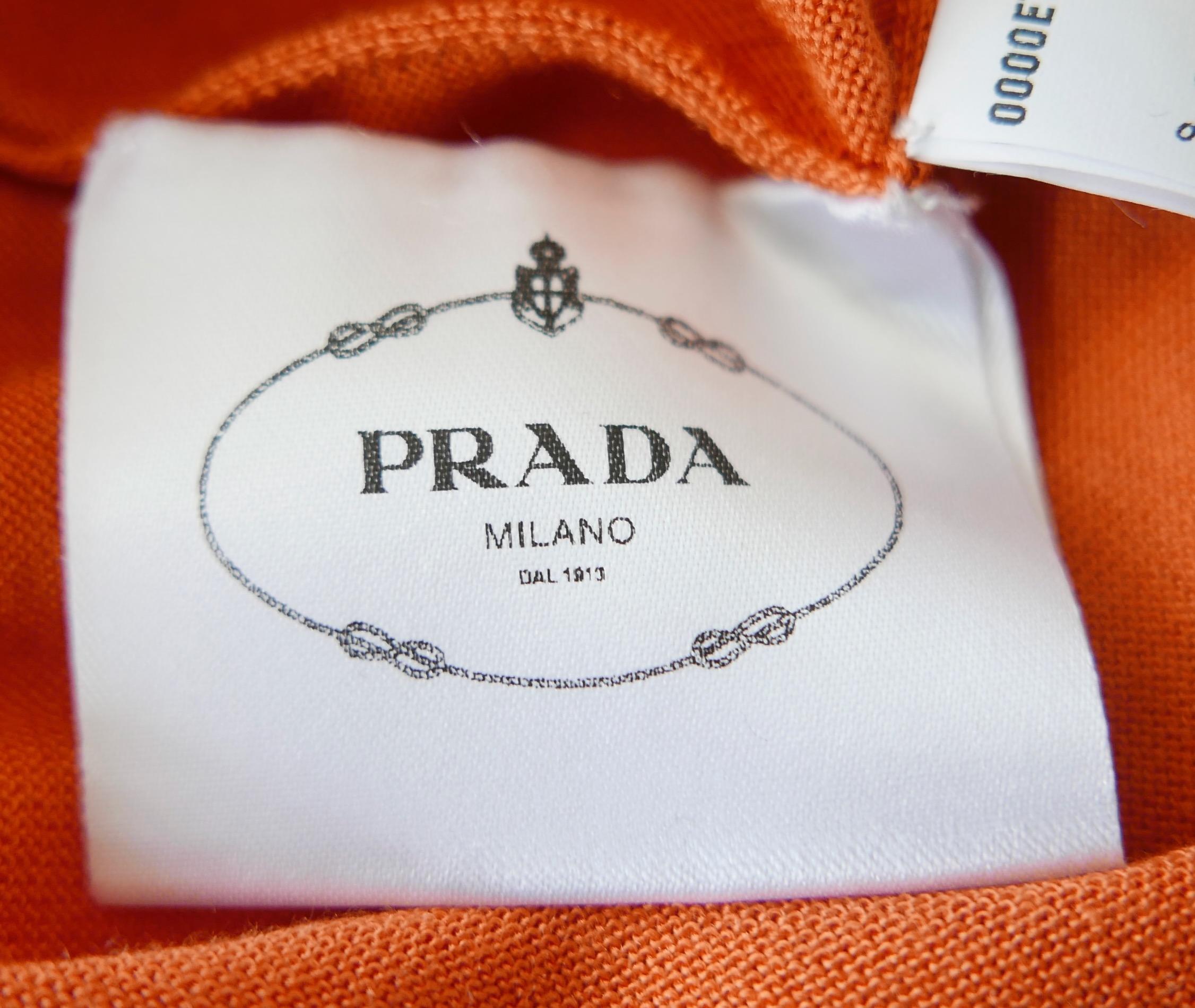 Women's Prada Spring 2014 Orange Silk & Wool Floral Intarsia Fine Knit Sweater Top For Sale