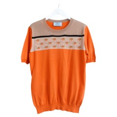 Prada Frühjahr 2014 Orange Seide & Wolle Floral Intarsien Fine Knit Pullover Top