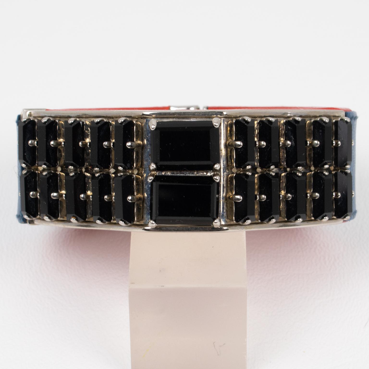 Prada Spring 2014 Saffiano Leather Jeweled Bangle Bracelet 7