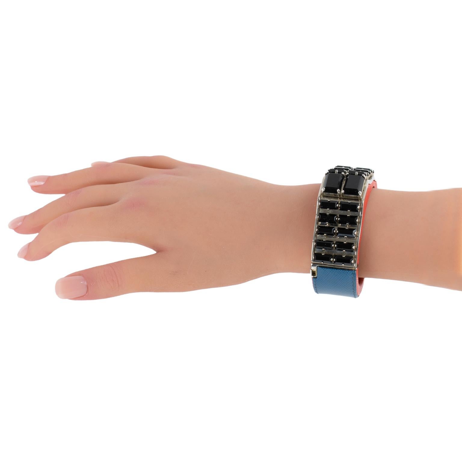 Prada Spring 2014 Saffiano Leather Jeweled Bangle Bracelet 9