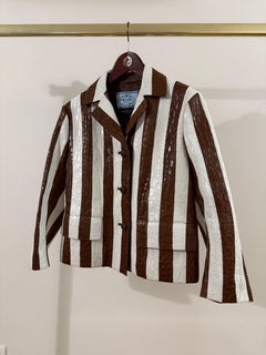 Prada Spring 2016 Runway Caiman Crocodile Leather Striped Jacket