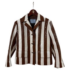 Prada Spring 2016 Runway Caiman Crocodile Leather Striped Jacket
