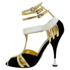 Prada Spring 2016 Runway Gold Strap Heels Retro Sandals 37