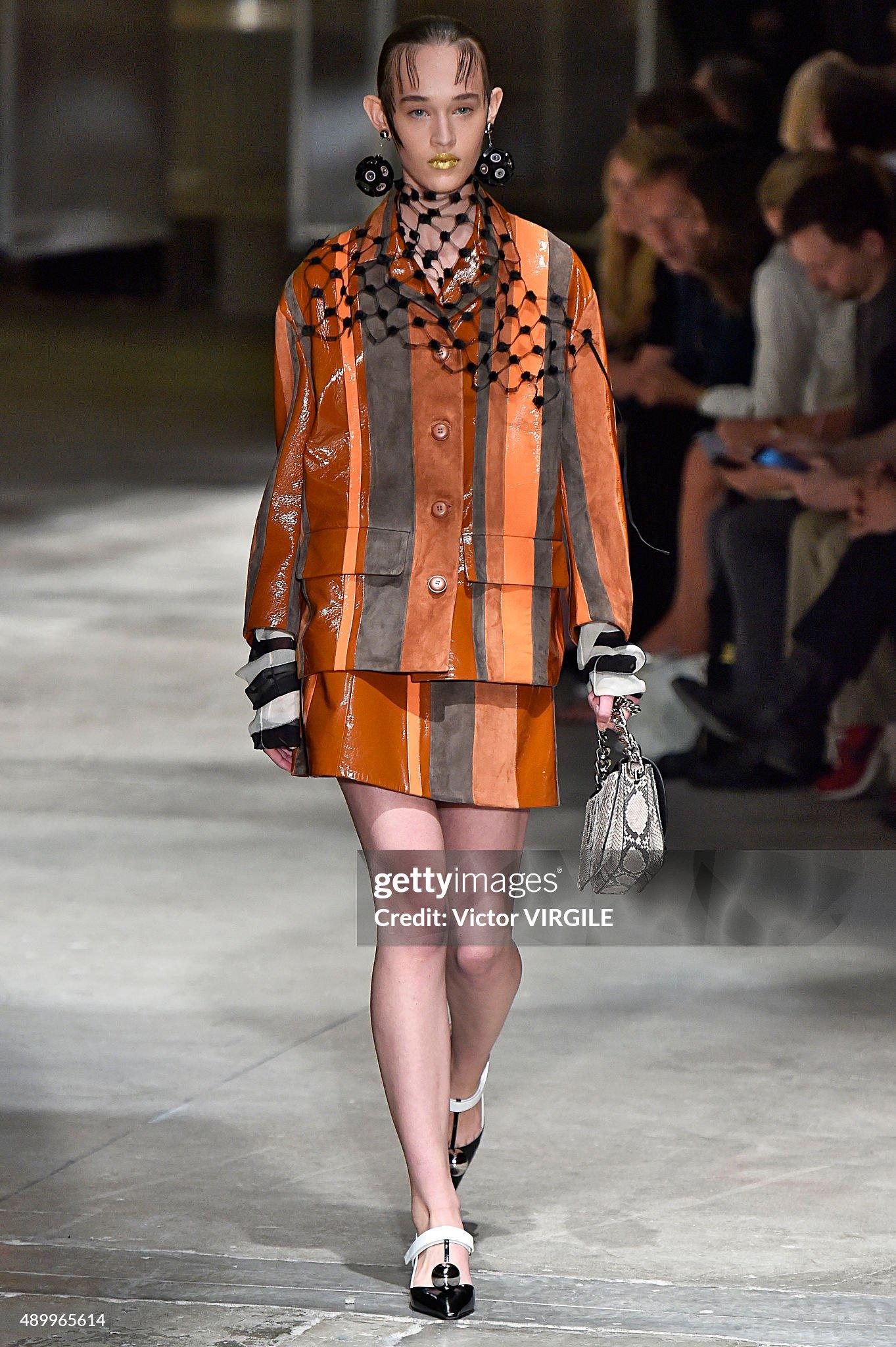 Prada Spring 2016 Runway Look 15 Striped Suede and Patent Leather Jacket For Sale 8