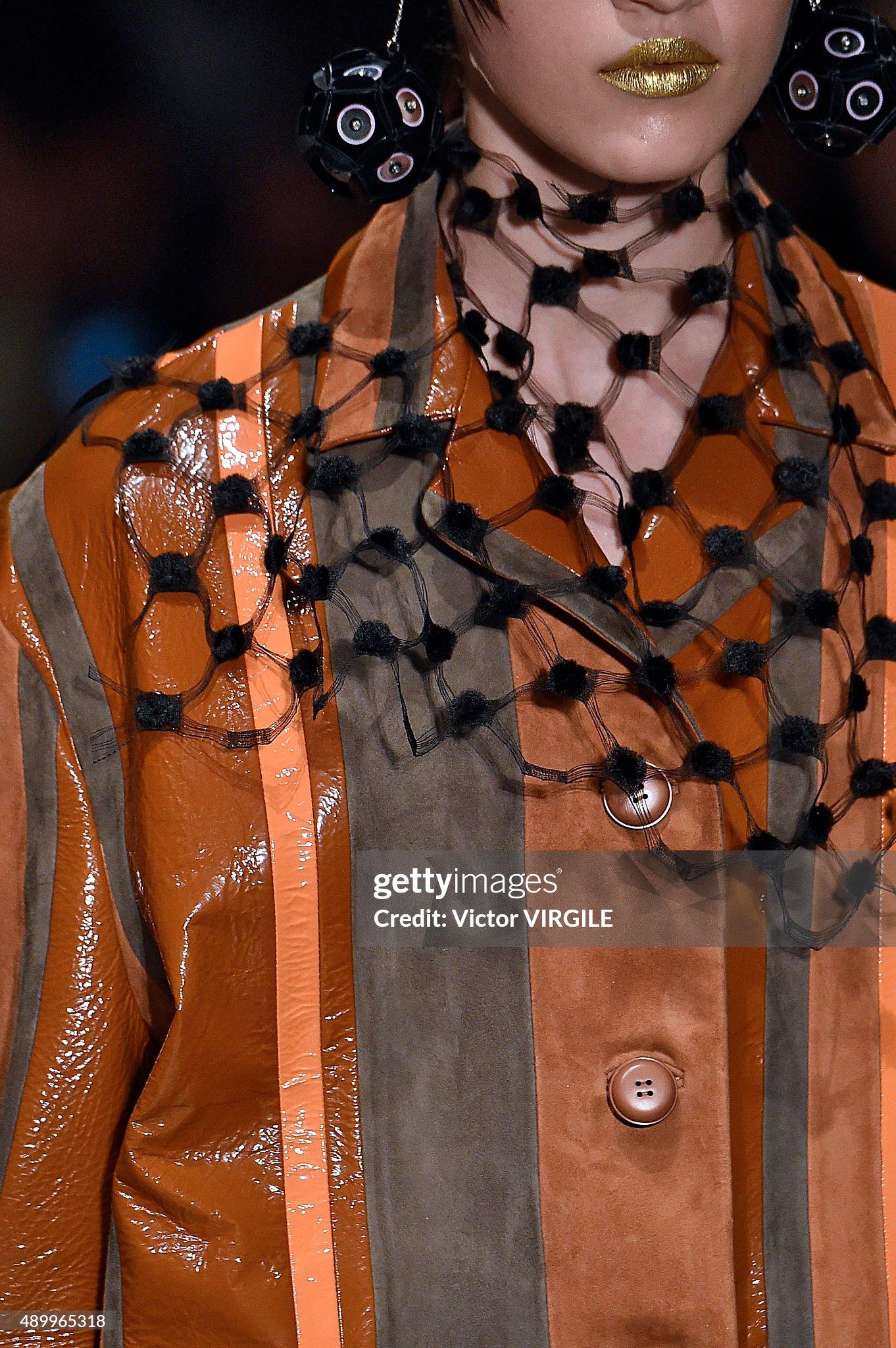 Prada Spring 2016 Runway Look 15 Striped Suede and Patent Leather Jacket For Sale 9