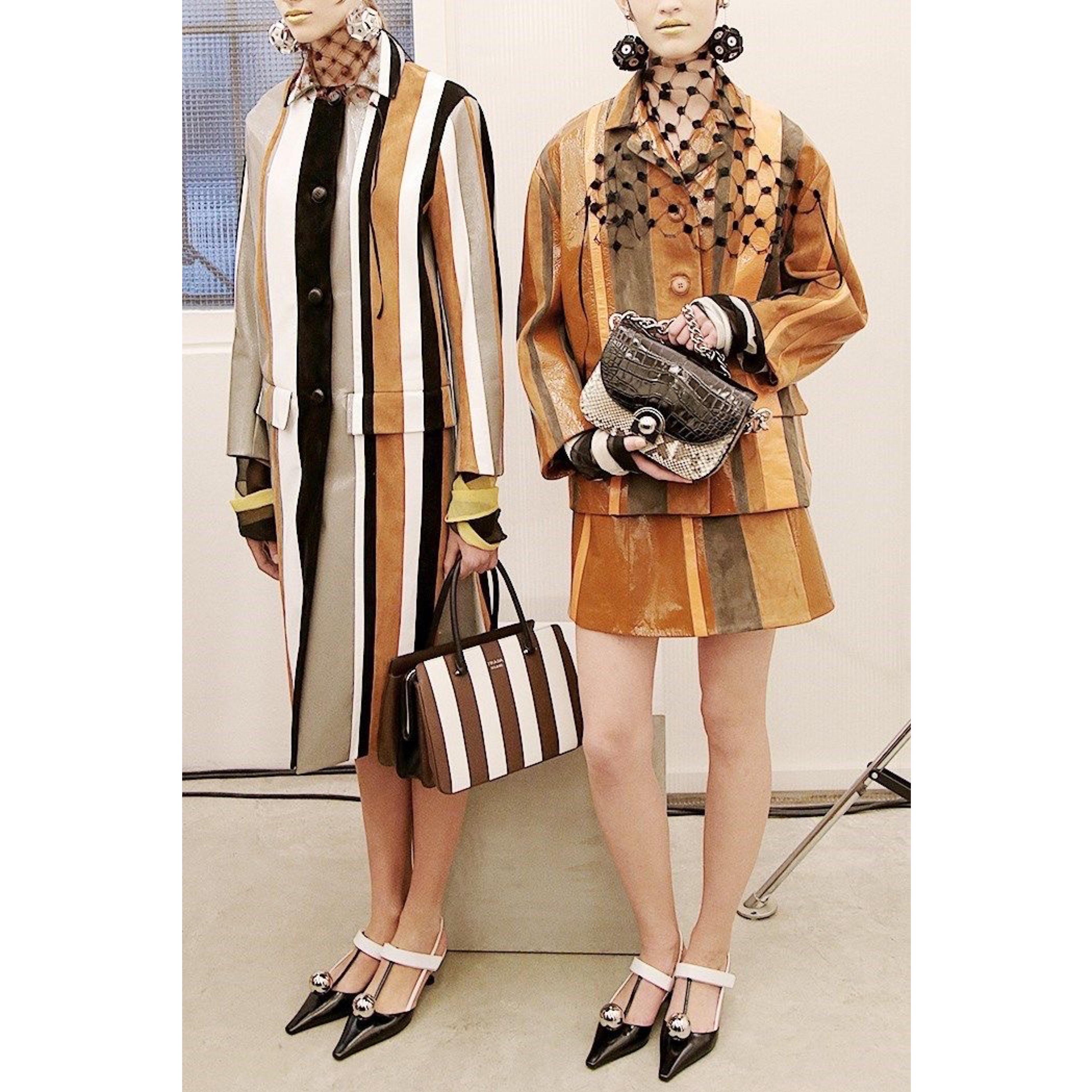 Prada Spring 2016 Runway Look 15 Striped Suede and Patent Leather Jacket For Sale 10
