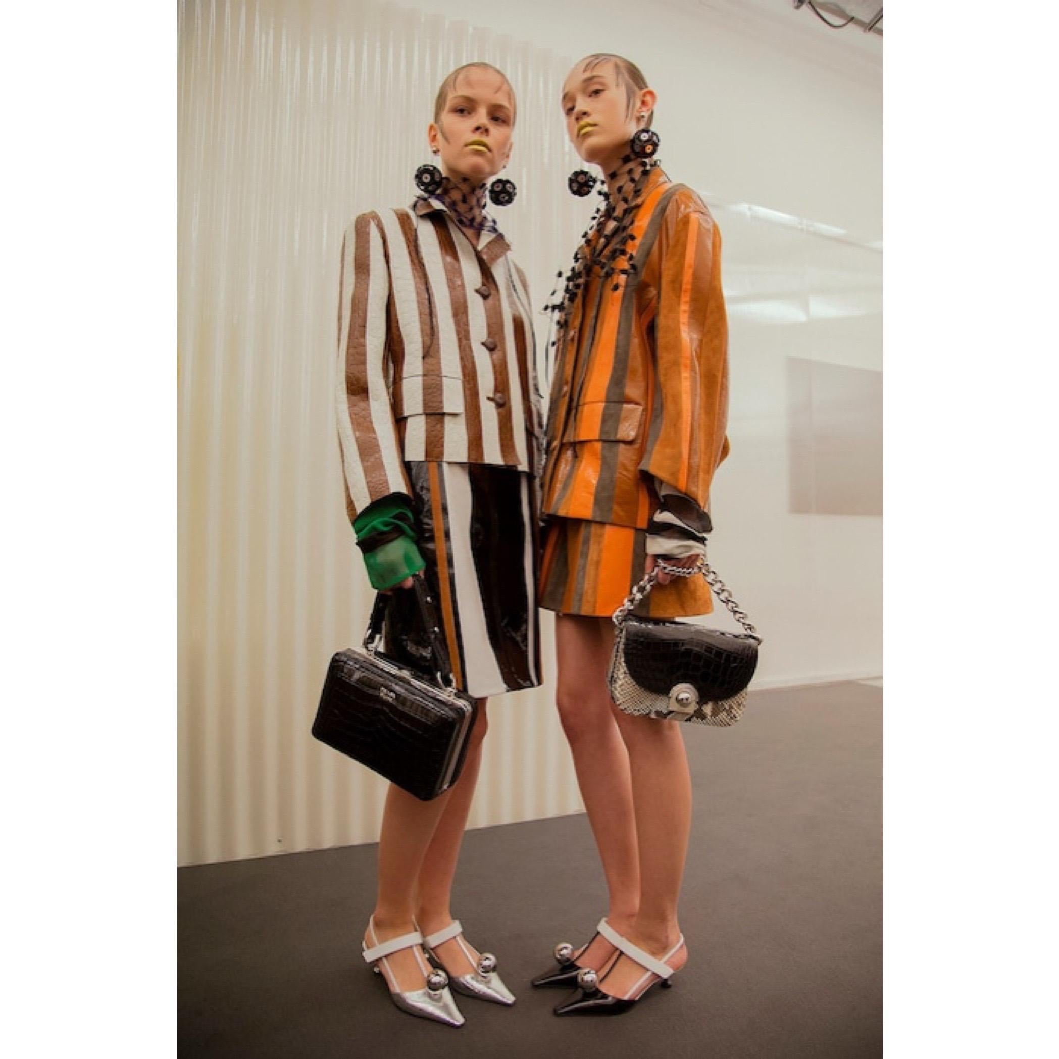 Prada Spring 2016 Runway Look 15 Striped Suede and Patent Leather Jacket For Sale 11