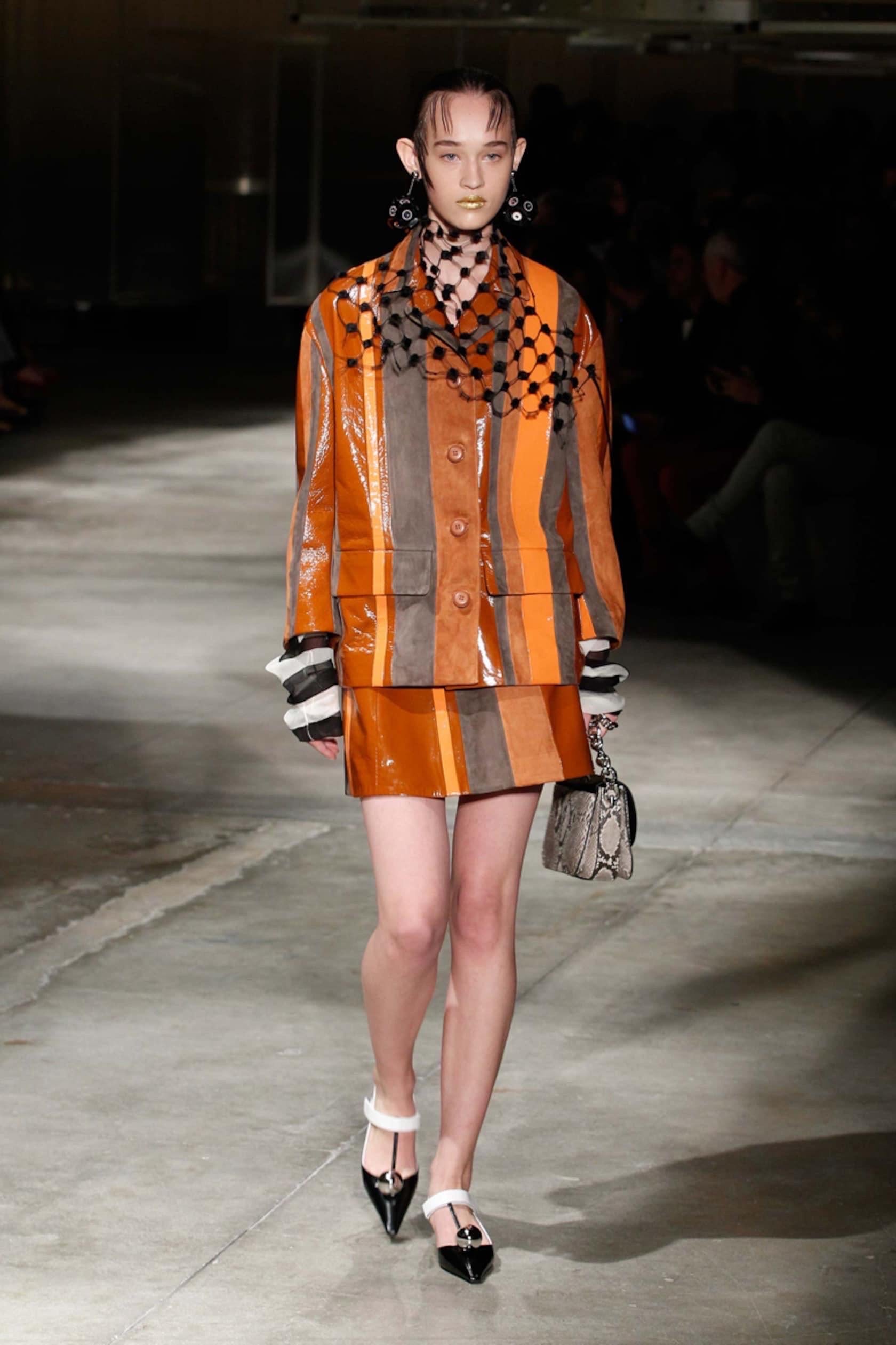 Prada Spring 2016 Runway Look 15 Striped Suede and Patent Leather Jacket For Sale 12