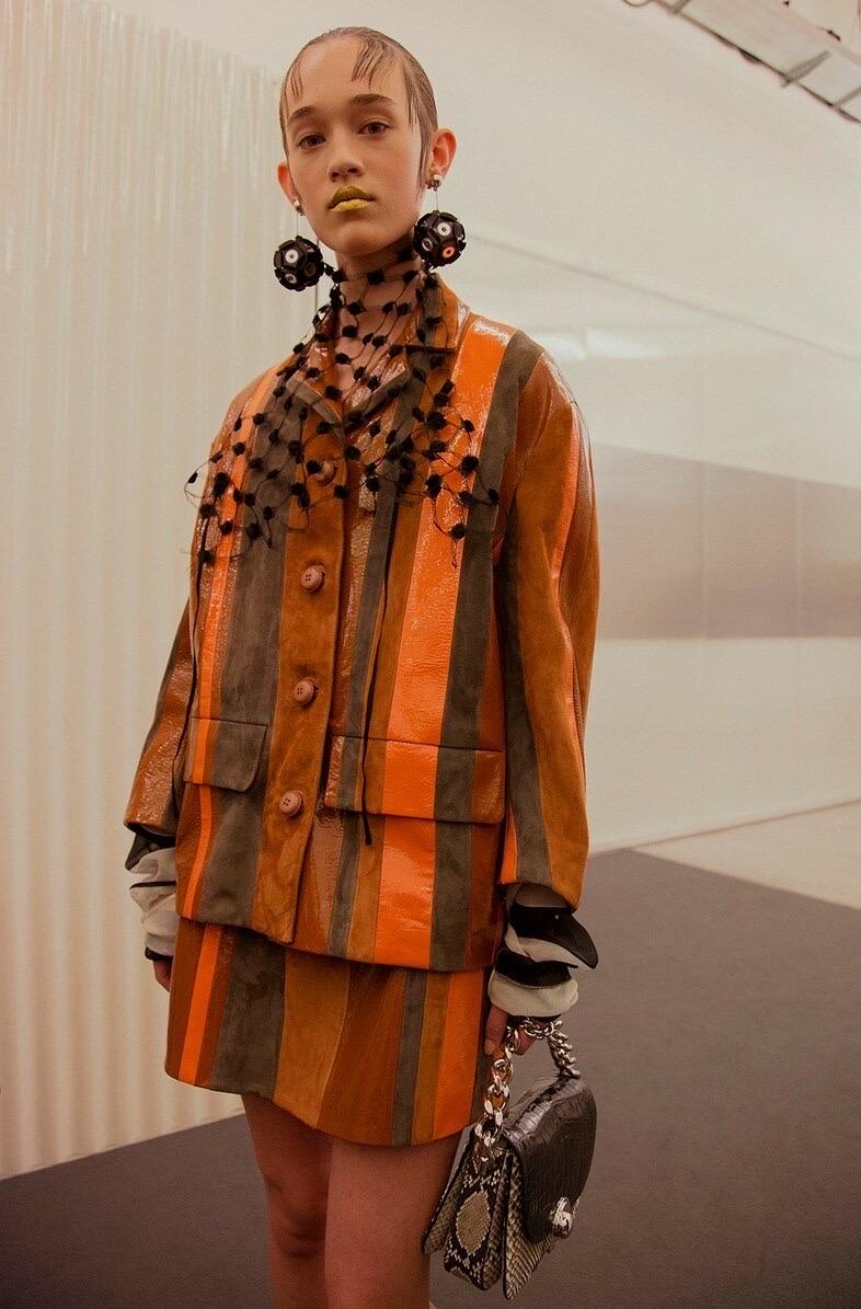 Prada Spring 2016 Runway Look 15 Striped Suede and Patent Leather Jacket For Sale 13