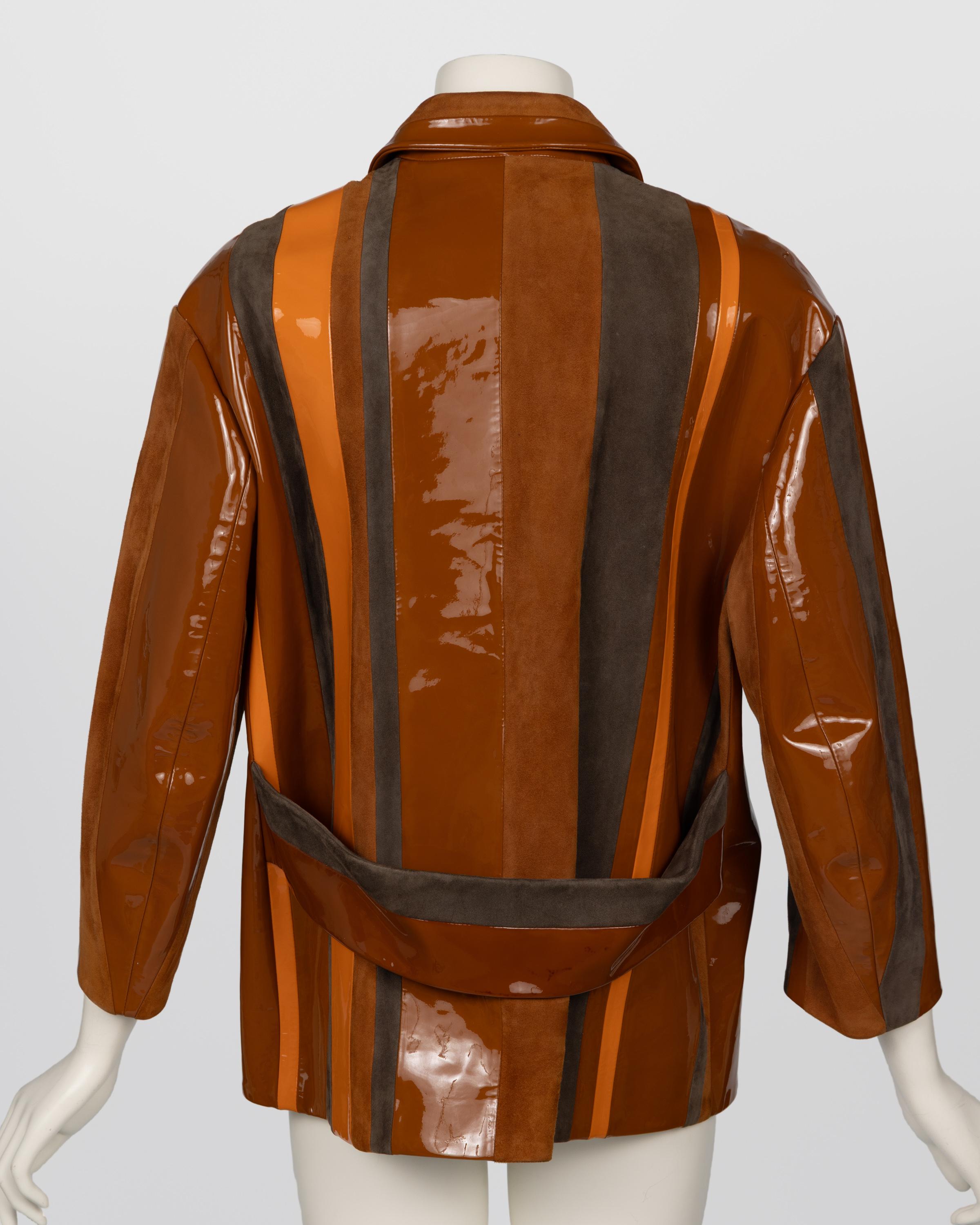 Women's Prada Spring 2016 Runway Look 15 Striped Suede and Patent Leather Jacket For Sale