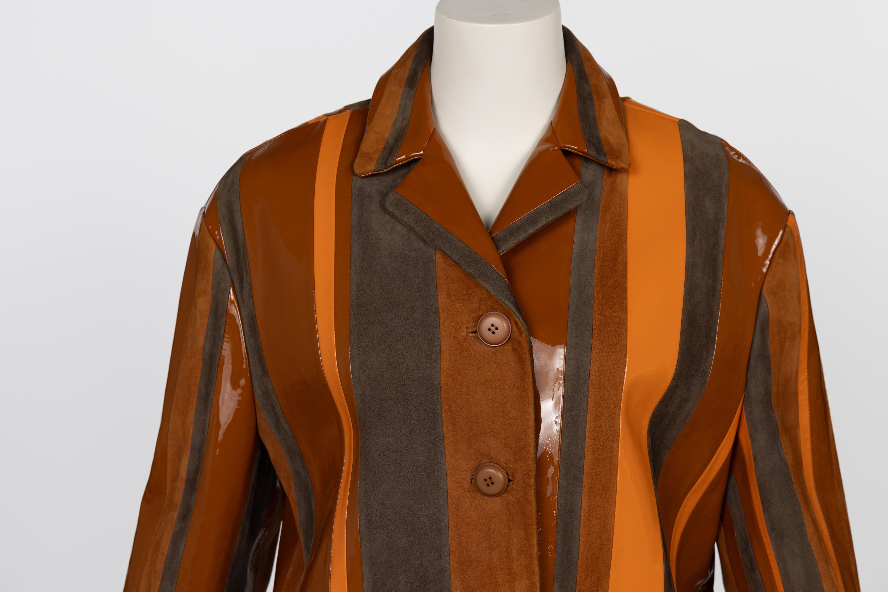 Prada Spring 2016 Runway Look 15 Striped Suede and Patent Leather Jacket For Sale 1
