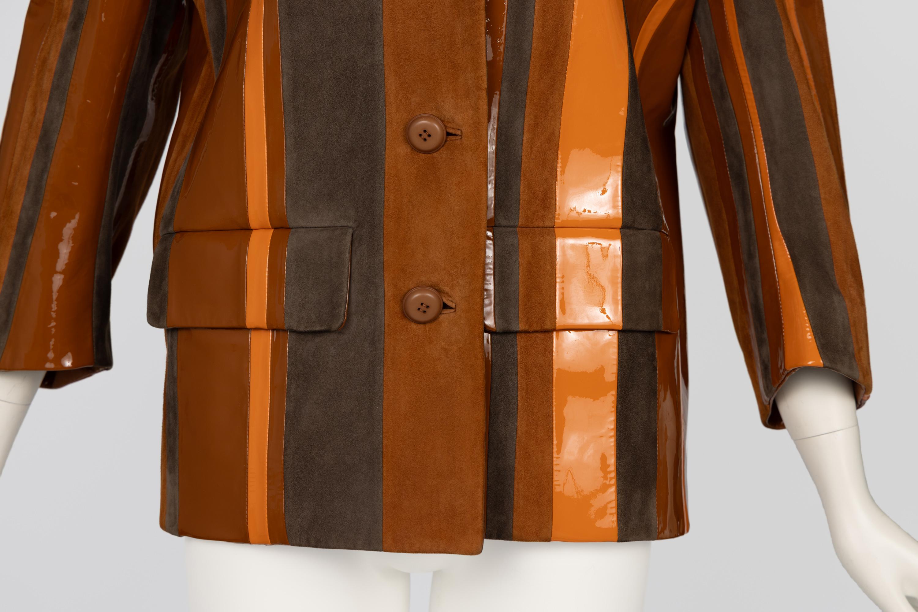Prada Spring 2016 Runway Look 15 Striped Suede and Patent Leather Jacket For Sale 2