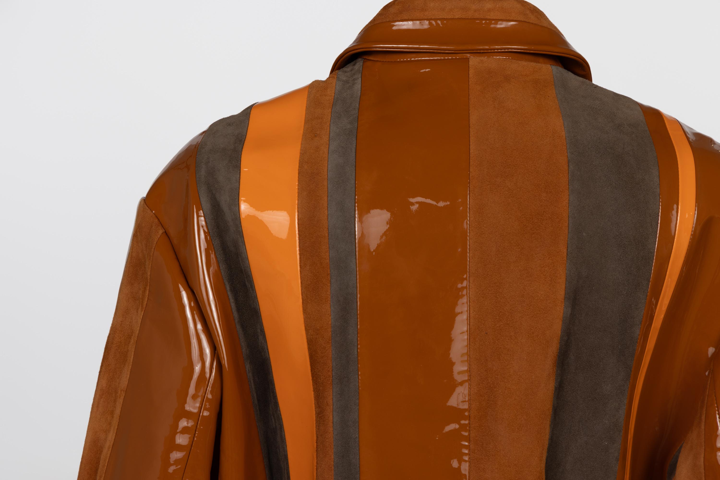 Prada Spring 2016 Runway Look 15 Striped Suede and Patent Leather Jacket For Sale 3