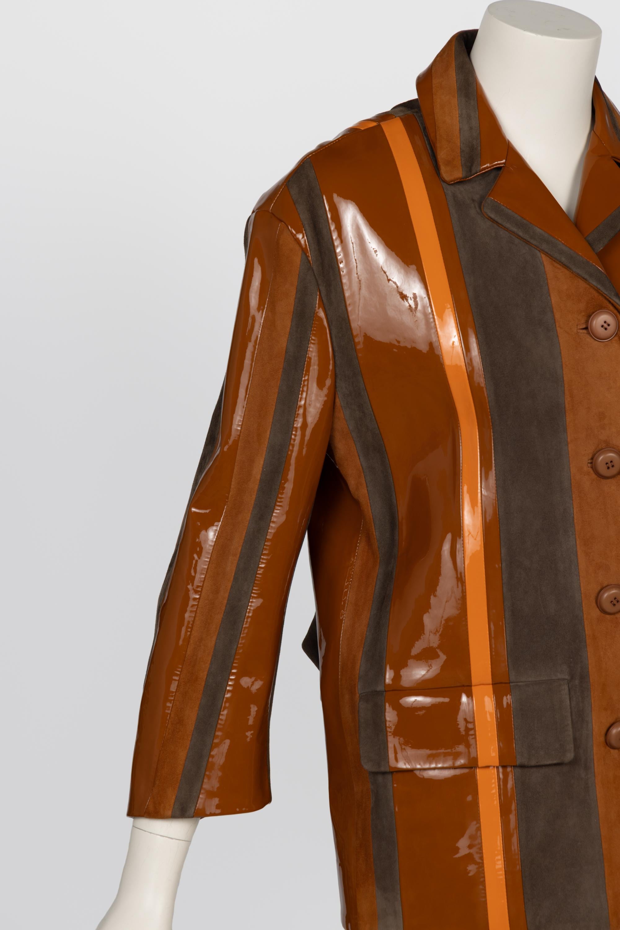 Prada Spring 2016 Runway Look 15 Striped Suede and Patent Leather Jacket For Sale 4