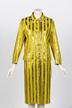Prada Spring 2016 Runway Metallic Gold Snakeskin & Chartreuse Suede Striped Coat
