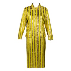 Prada Spring 2016 Runway Metallic Gold Snakeskin & Chartreuse Suede Striped Coat