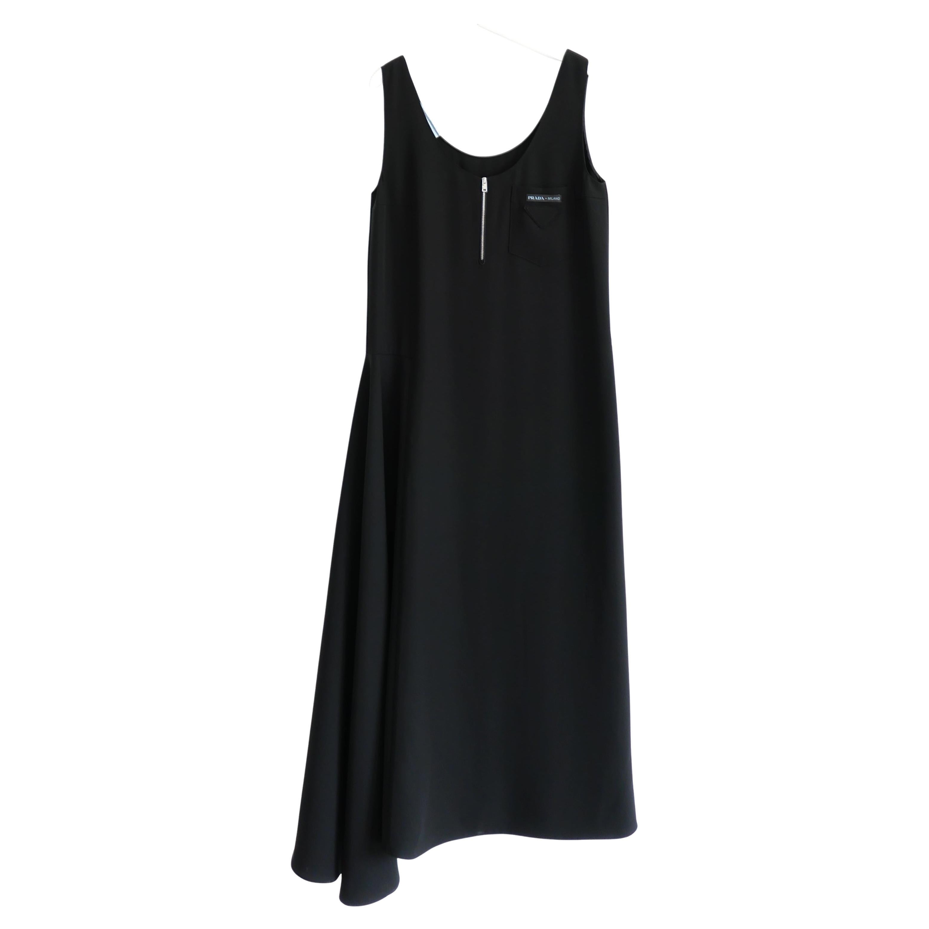Prada Primavera 2018 Bolsillo con Logo Vestido Largo Negro en venta