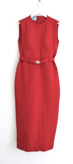 Prada Spring 2022 Red Jacquard Dress Miuccia x Raf Simons