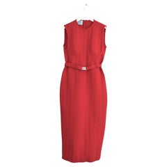 Prada Spring 2022 Red Jacquard Dress Miuccia x Raf Simons