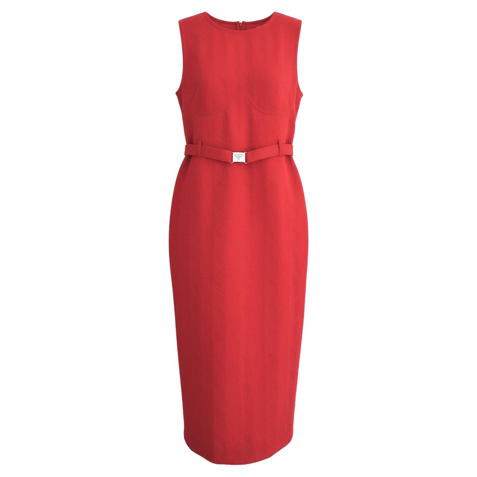 Prada Spring 2022 Red Jacquard Dress Miuccia x Raf Simons