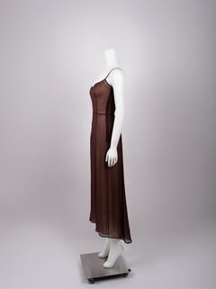 Prada Spring/Summer 1997 Brown Silk Sheer Spaghetti-Strap Dress