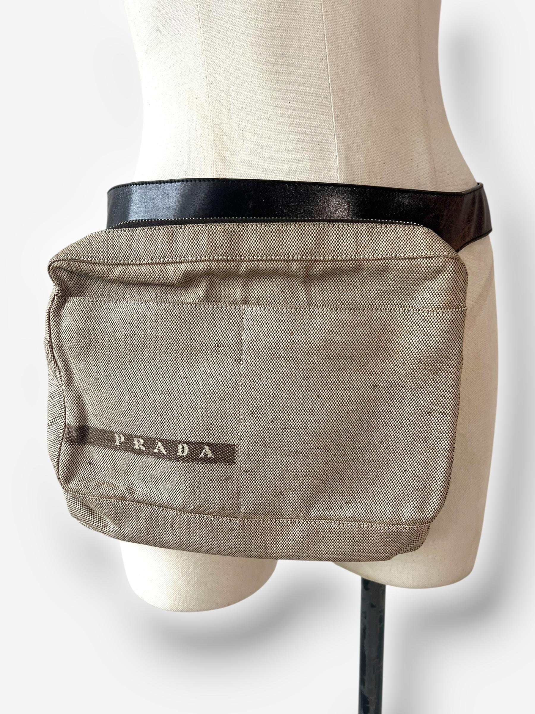 Brown Prada Spring/Summer 1999 Canvas Waist Bag For Sale