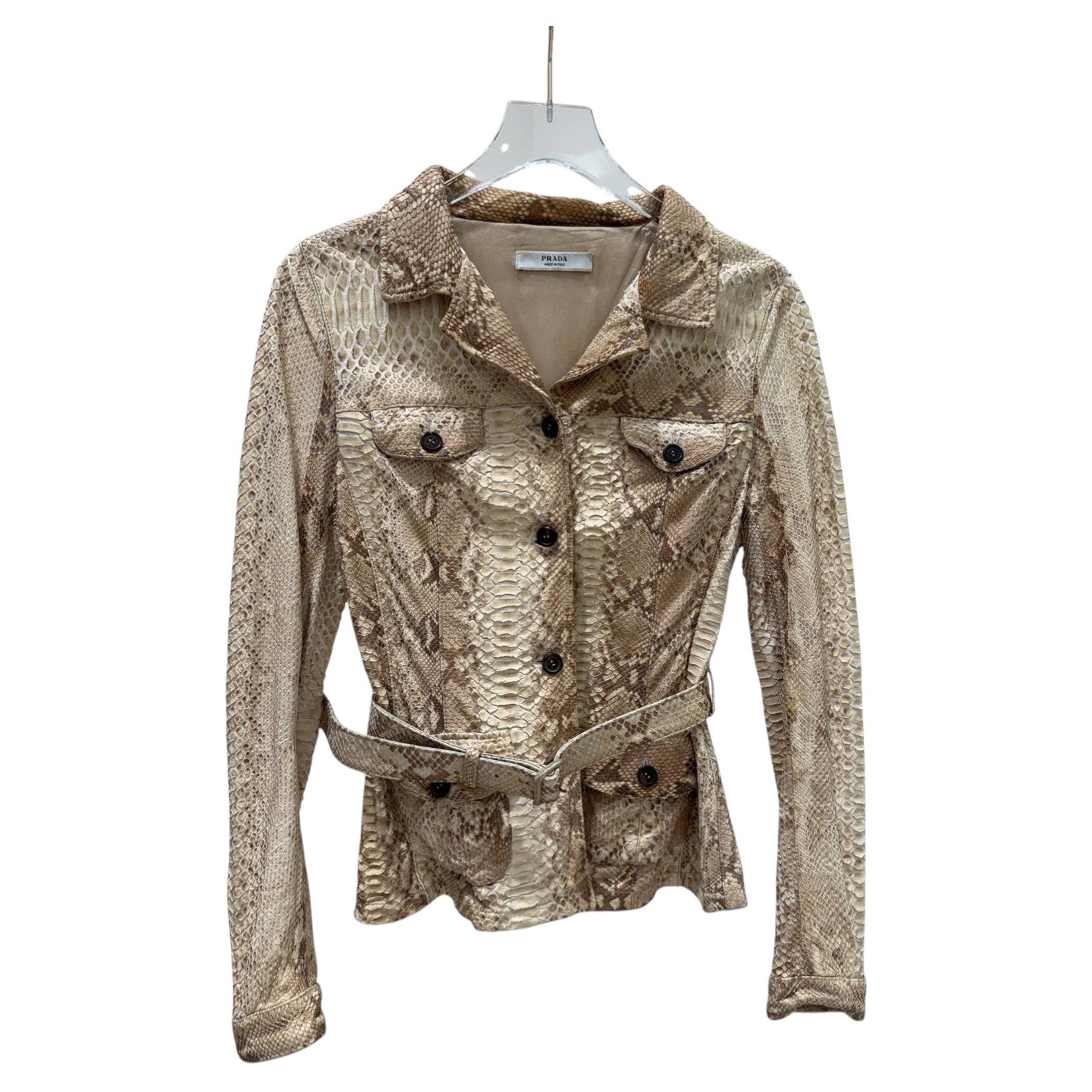 Prada Spring/Summer 2004 Belted Jacket Sz.M Beige Brown For Sale