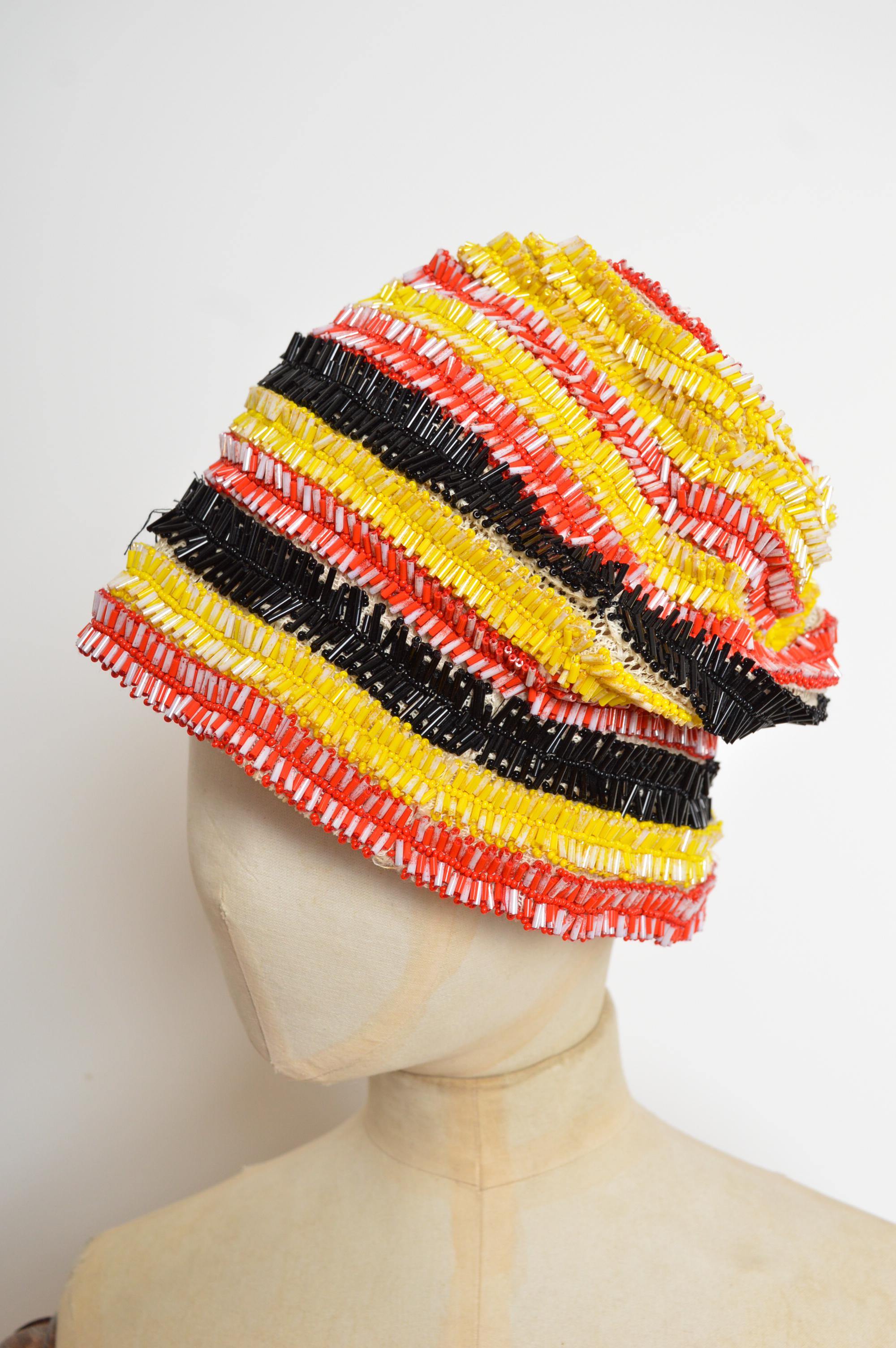 PRADA Spring / Summer 2005 Hand beaded decorative Bob Hat / Sun Hat In Fair Condition For Sale In Sheffield, GB