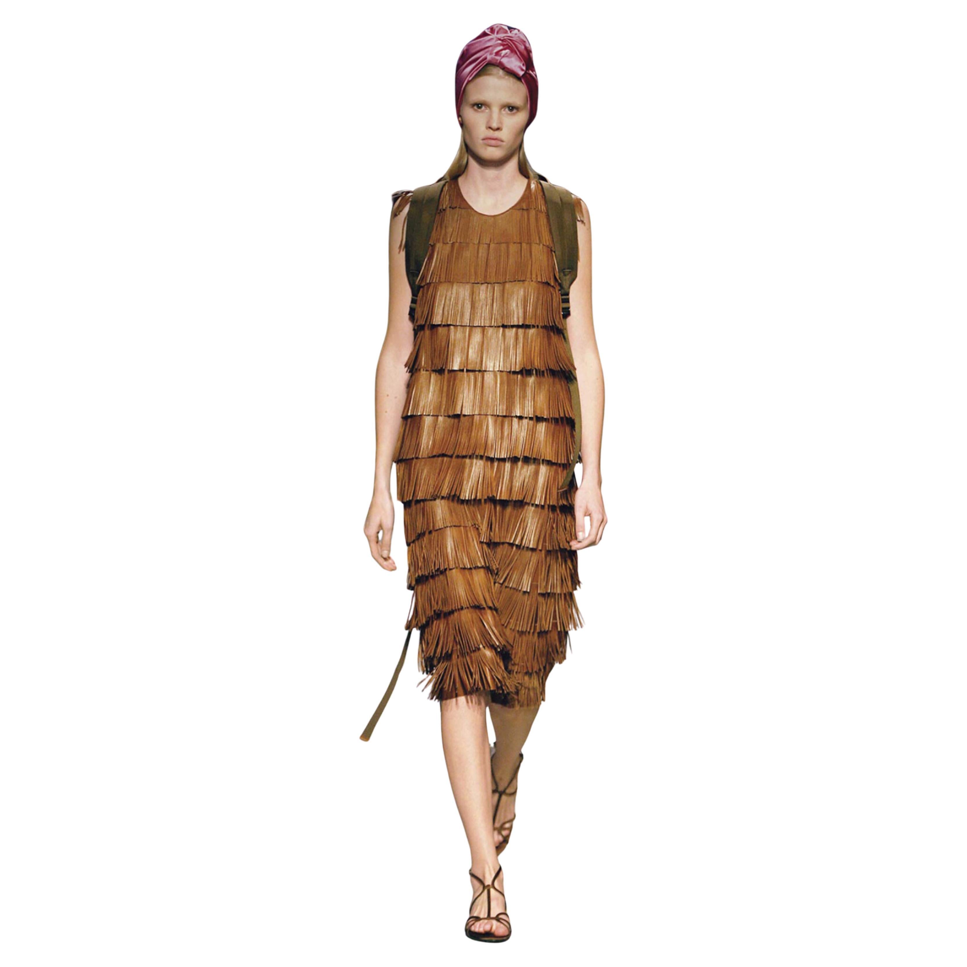 Nero Prada Primavera/Estate 2007 Giacca di pelle marrone con frange - Runway Archive in vendita