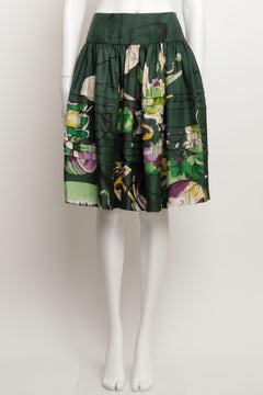 Prada Spring/Summer 2008 Runway James Jean Fairy Print Full Skirt in Green Silk