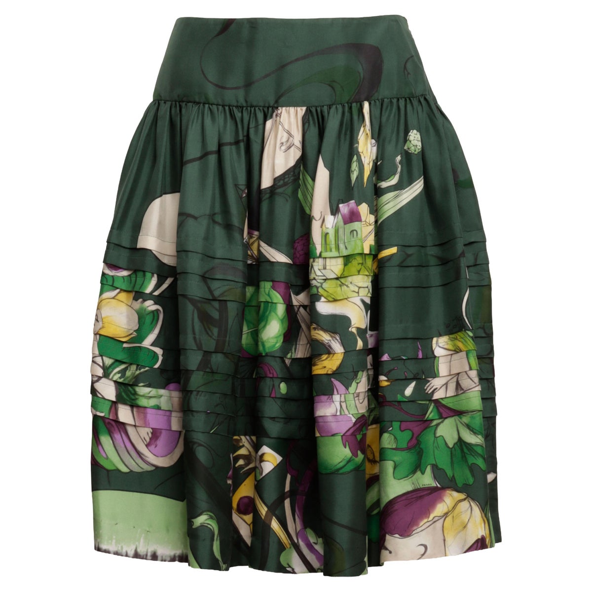 Prada James Jean Fairy-Print Silk Skirt, S/S 2008