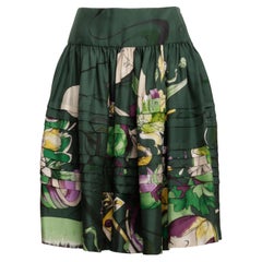 Prada Spring/Summer 2008 Runway James Jean Fairy Print Full Skirt in Green Silk