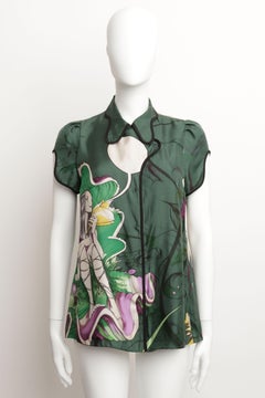 Prada Spring / Summer 2008 Runway James Jean Fairy Print Top in Green Silk