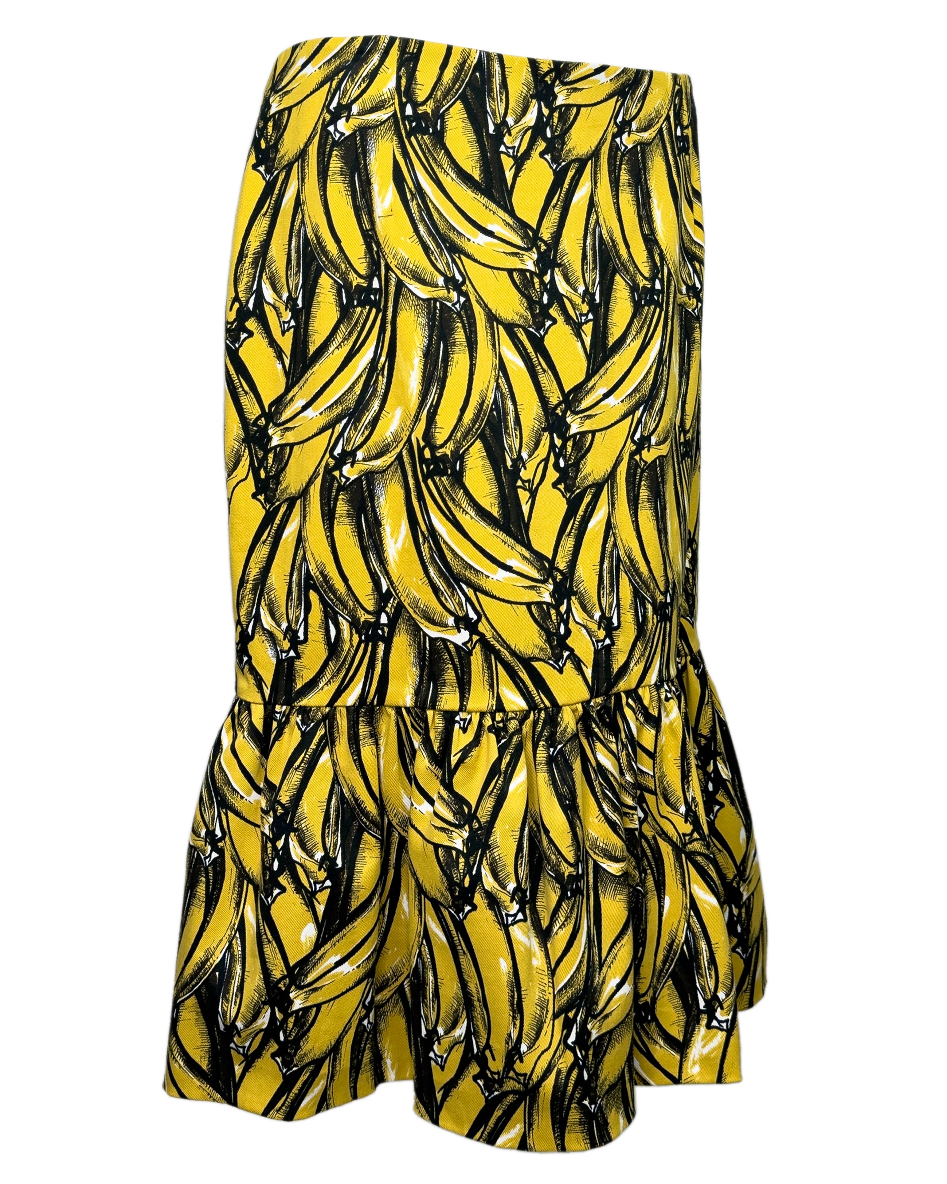 Prada Spring Summer 2011 Runway Yellow Banana Flared Peplum Skirt In Excellent Condition In Toronto, Ontario